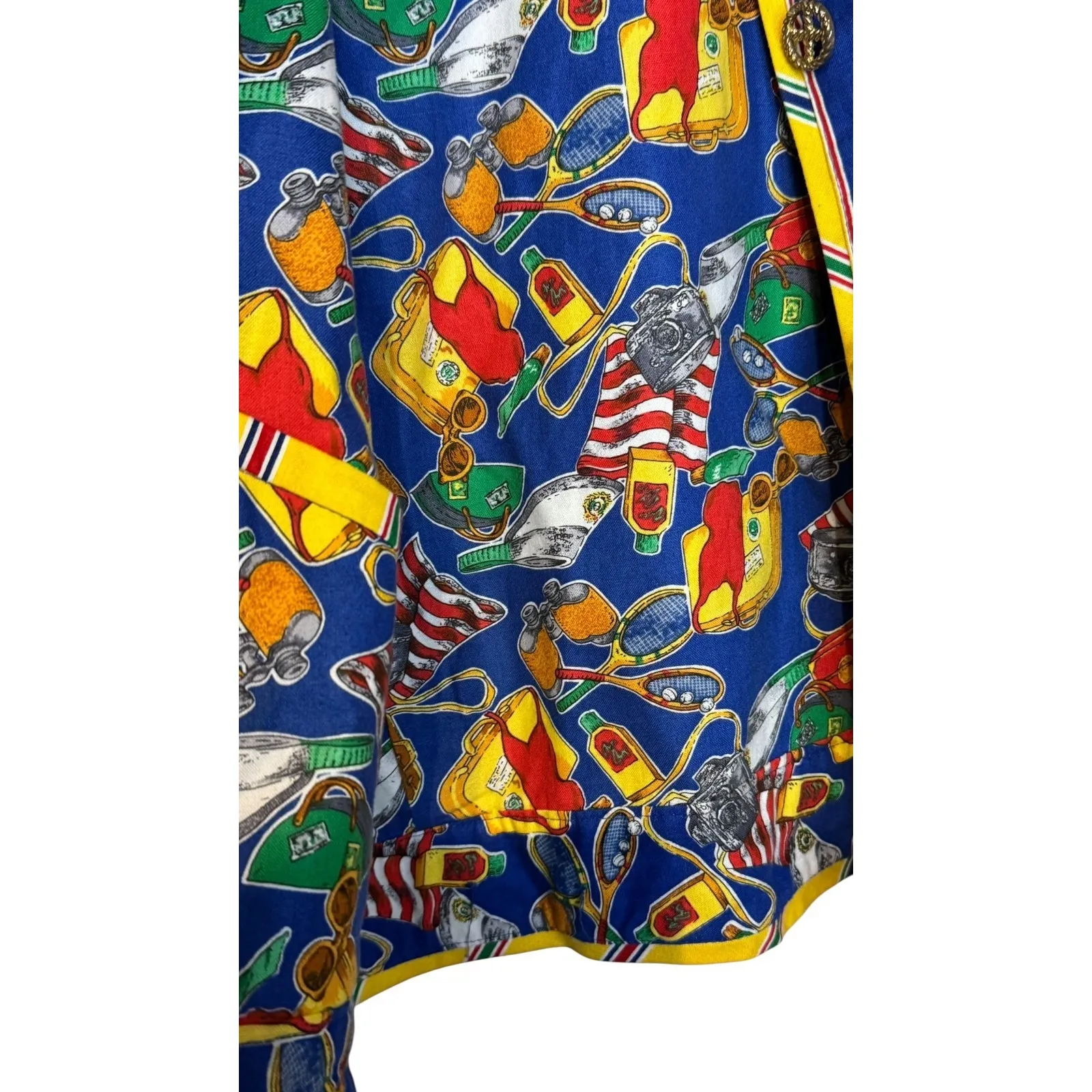 Howard Wolf Women Jacket Vintage Reversible Print Suitcase Glasses Striped Sz.12 Blue - Image 6