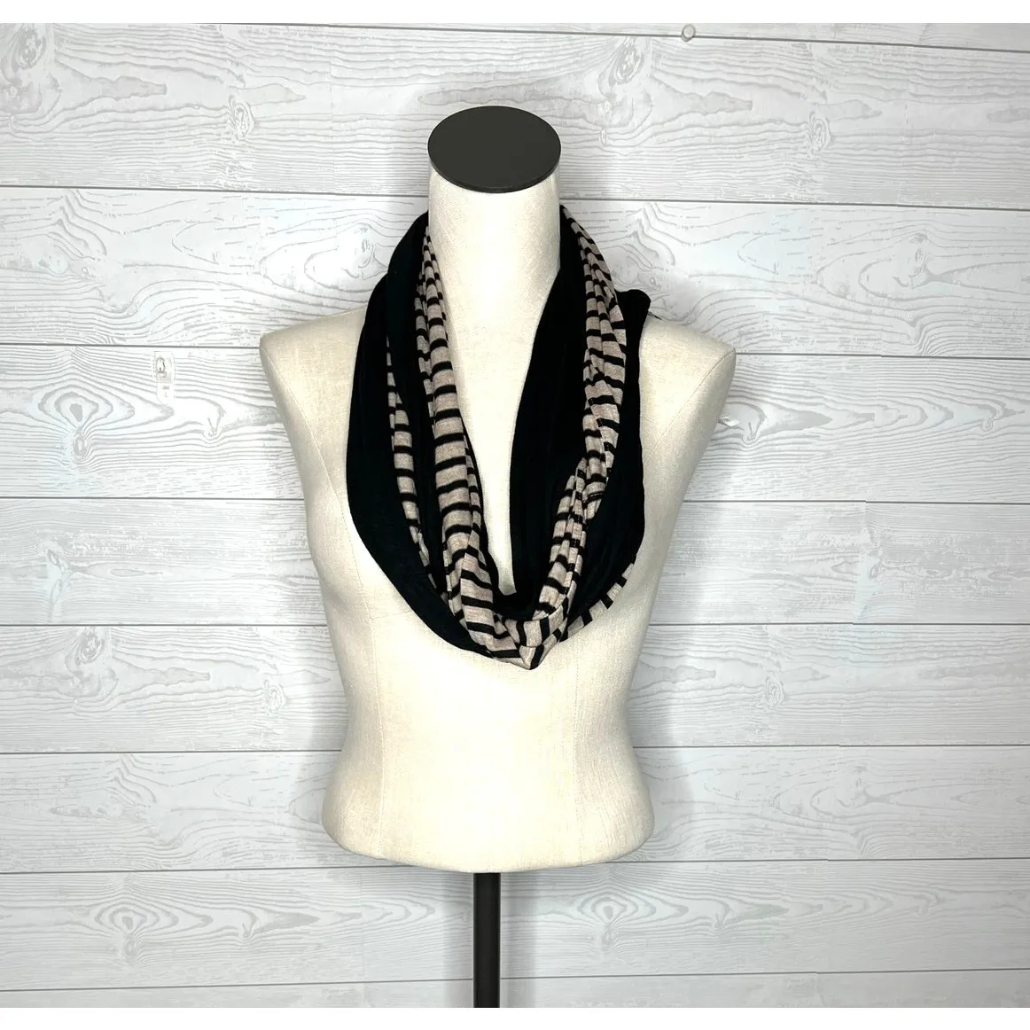 LOFT black/taupe striped double loop infinity scarf NWT - Image 2