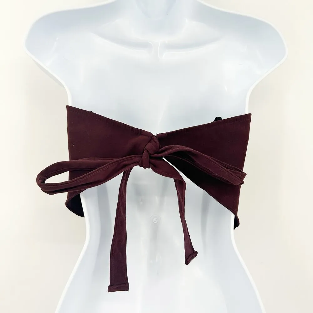 XOXO Womens Y2K Faux Suede Boho Festival Embroidered Floral Crop Tube Top Size S - Image 5