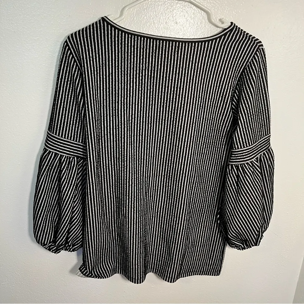 Max Studio Striped 3/4 Sleeve Tunic Top Black Ivory - Image 10