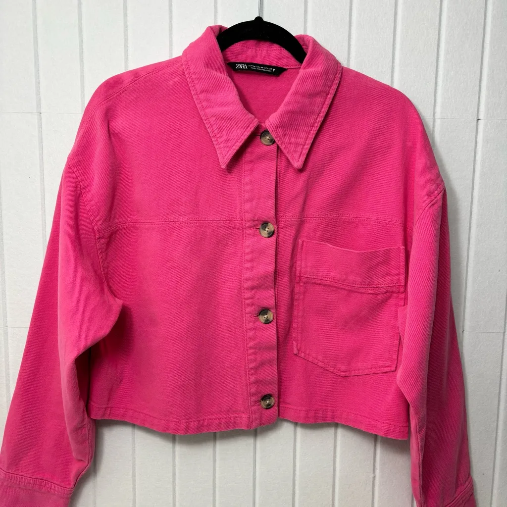 ZARA CROPPED‎ COTTON Pink Jacket /Over shirt
 Size M - Image 3