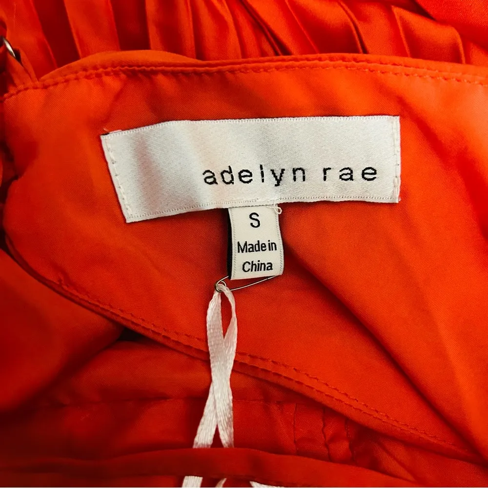 Adelyn Rae Pleated Skirt Ruched Bodice Satin Midi Dress Orange Small NWT - Image 6