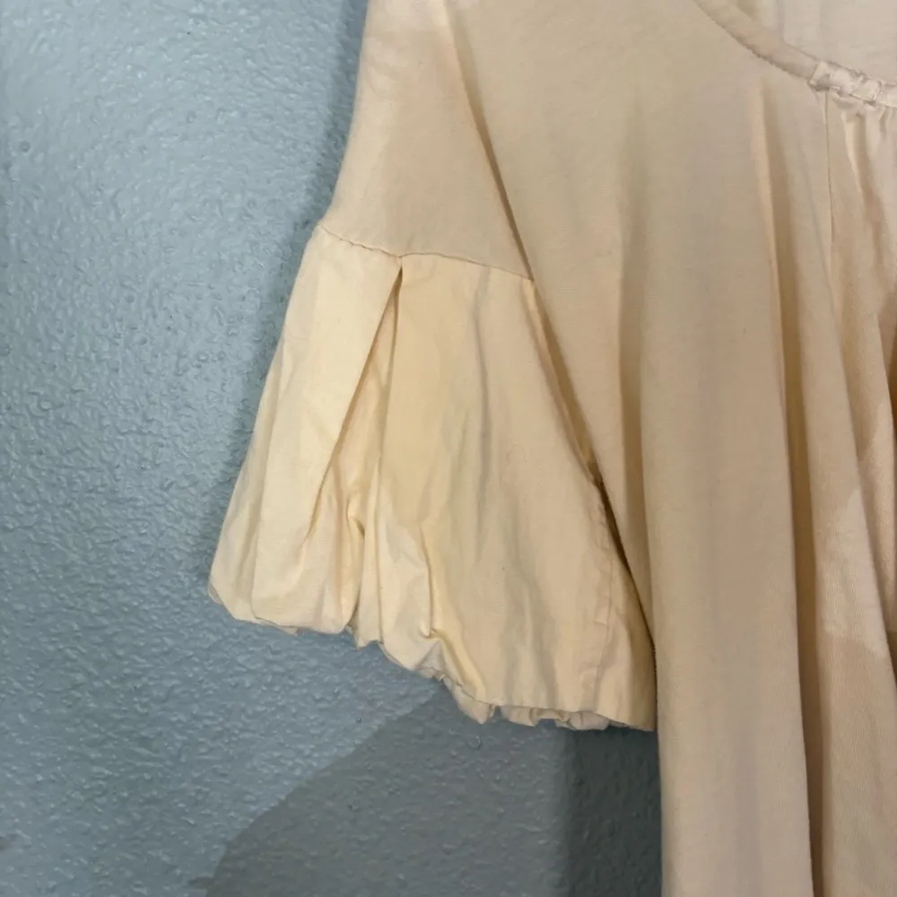 Frye Women's Boat Neck Cream Blouse with Pleated Puff‎ Sleeves XS Office Preppy - Image 11