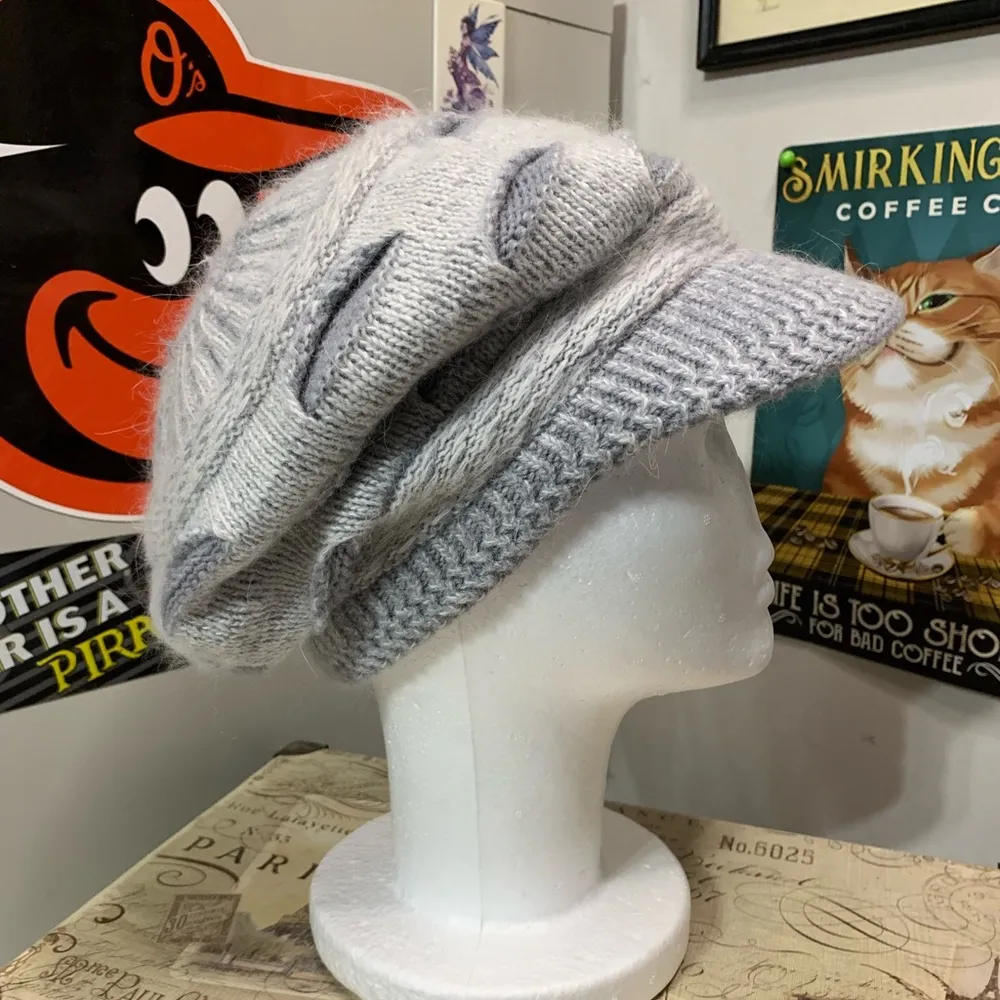Gray Knit Newsboy Slouch Hat - Image 2