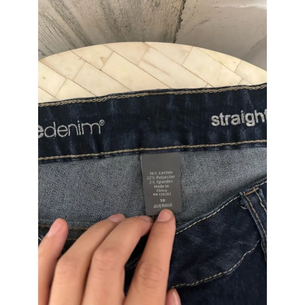 Avenue Denim Straight Leg Jeans | Dark Wash Stretch Mid-Rise – Size 18 Average - Image 2