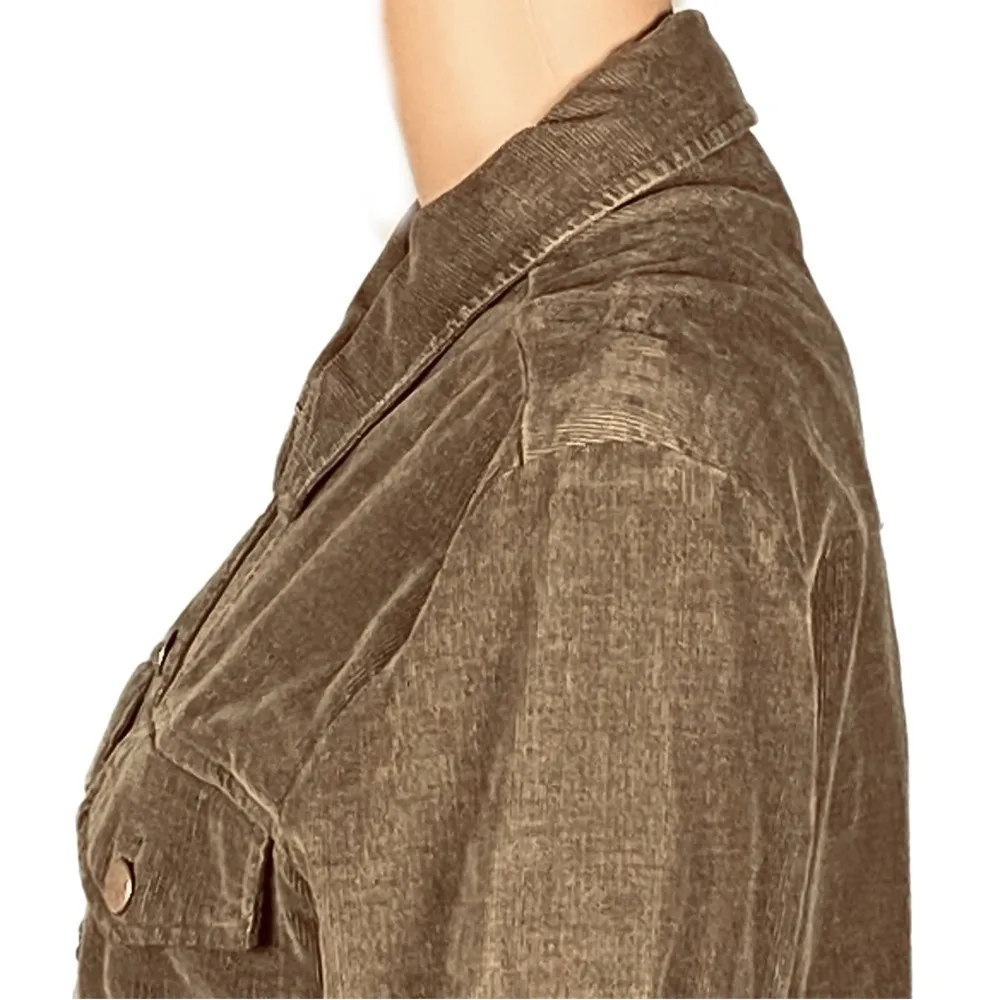 TALBOTS PETITES Army Green Khaki Brown Corduroy button Jacket Pockets Small EUC - Image 6