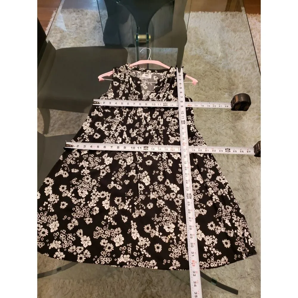 Old Navy Women's Black Floral Pleated V Neck Sleeveless Knee Length Dress SP - Image 7