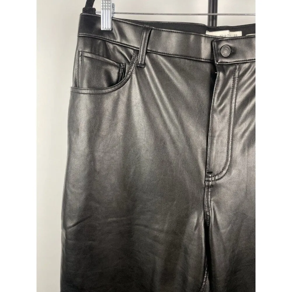 Abercrombie & Fitch Curve‎ Love Black Pants 90's Relaxed Vegan Leather 33/16 - Image 5