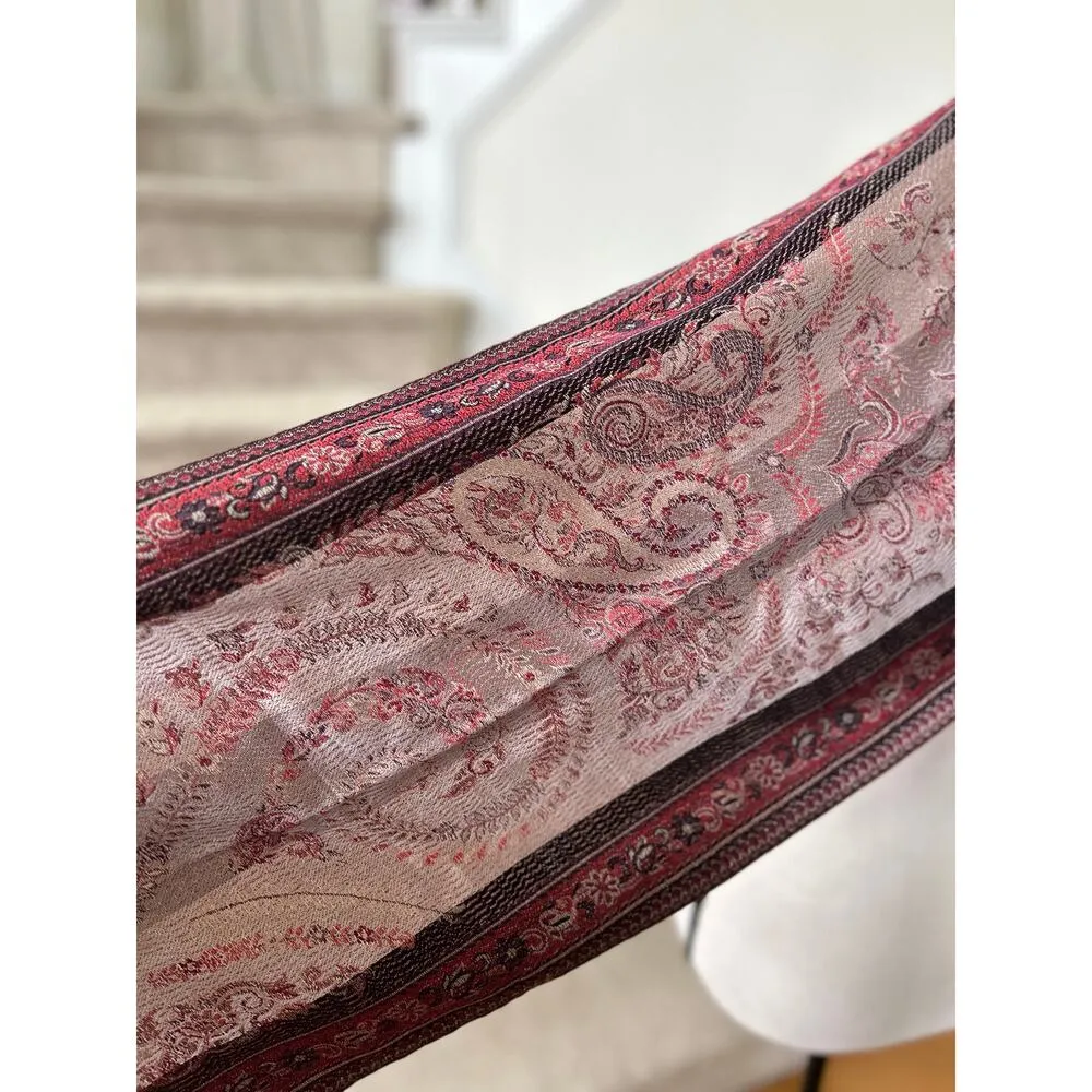 Kashmir House Silk Red Paisley Reversible Fringe Pashmina Scarf - Image 4