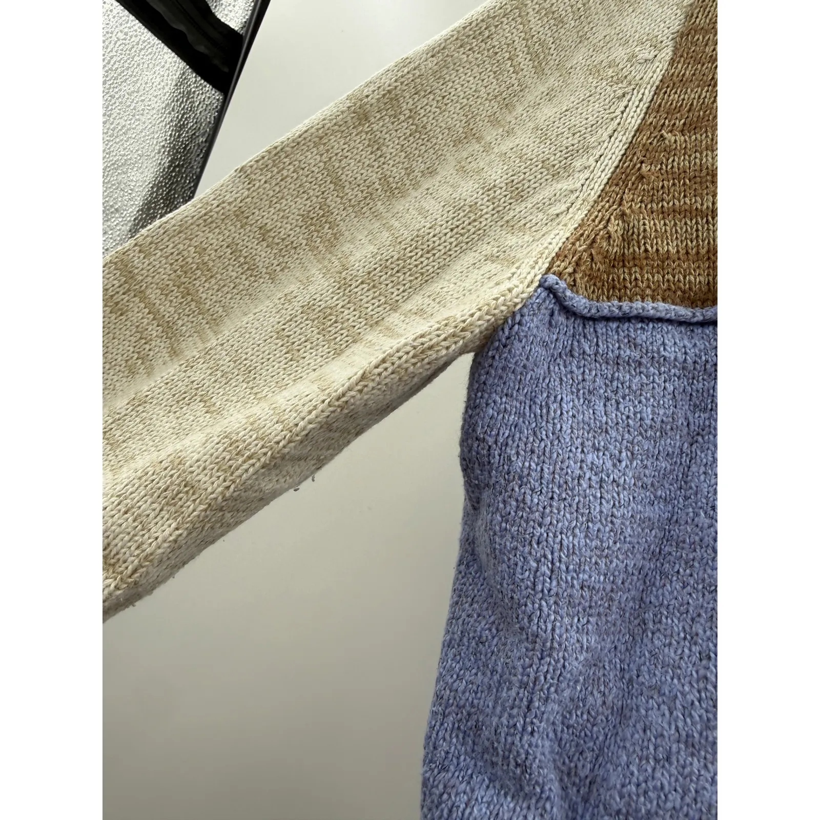 Icelandic Design Clare Patchwork Cardigan Women's Medium Button Knit Sweater Brown - Image 6