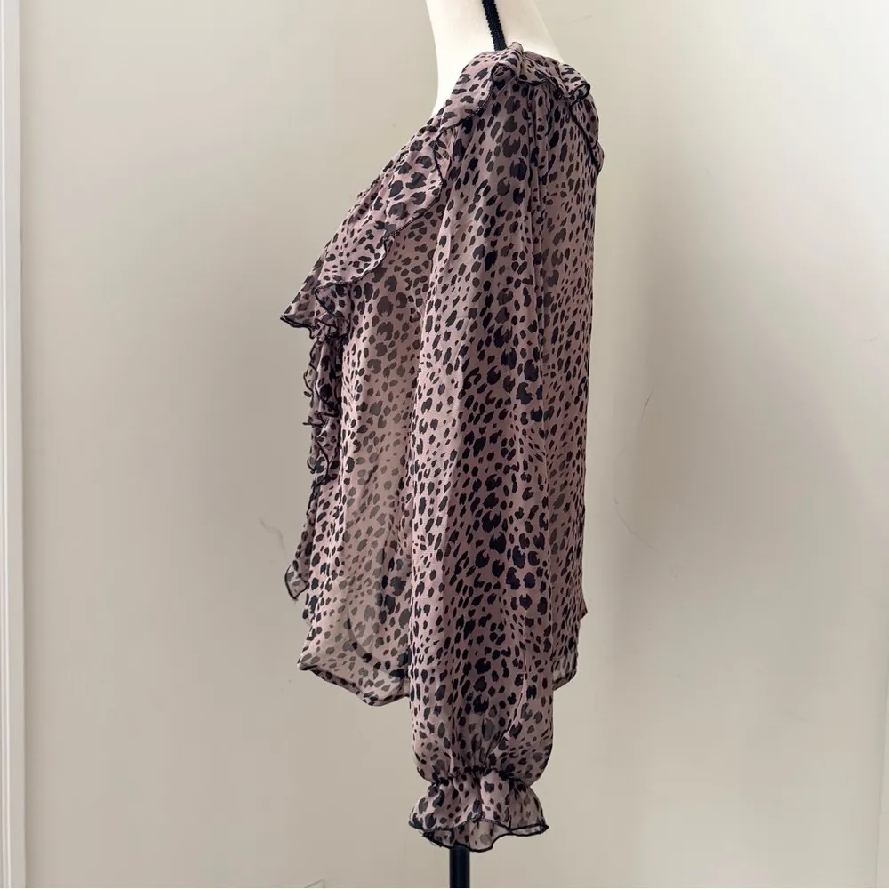 Charlotte Russe Leopard Ruffle Sheer Romantic Career Work Blouse Deadstock L - Image 4