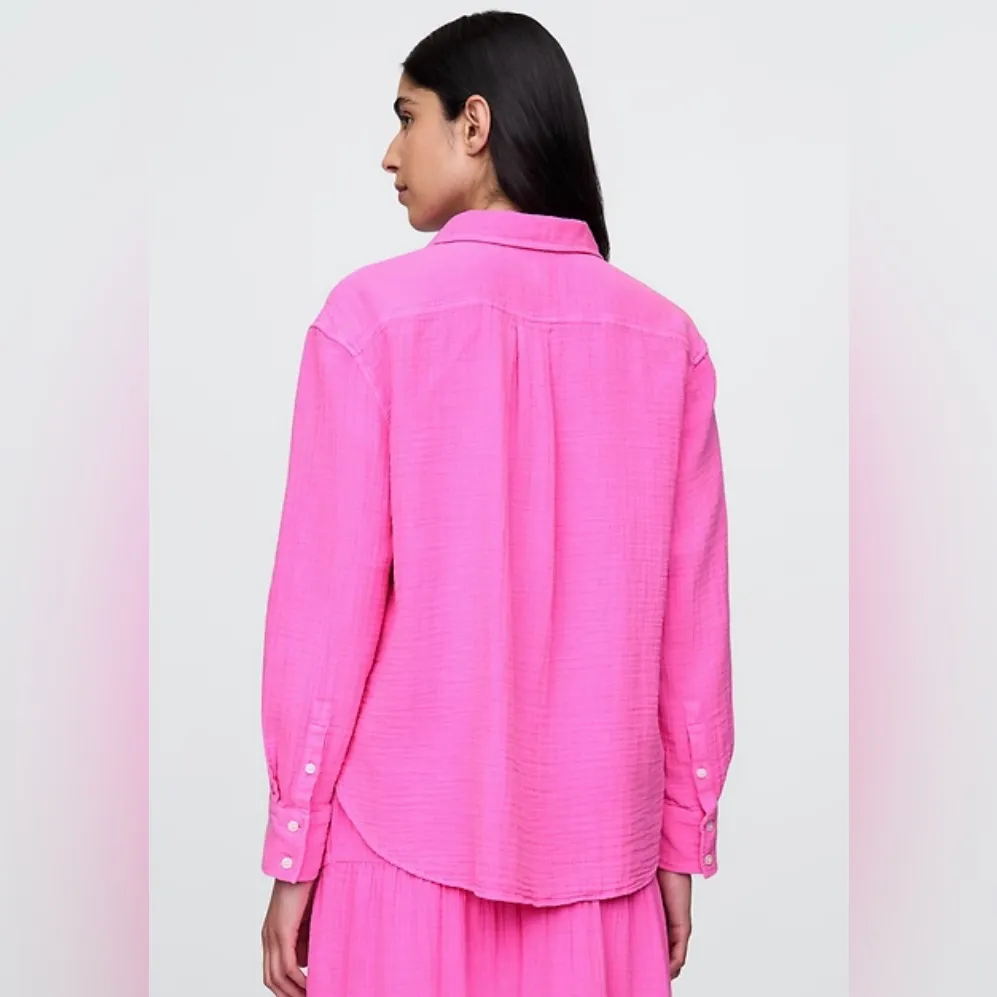 GAP Pink Cotton Gauze Button Down Long Sleeve Shirt - Image 4