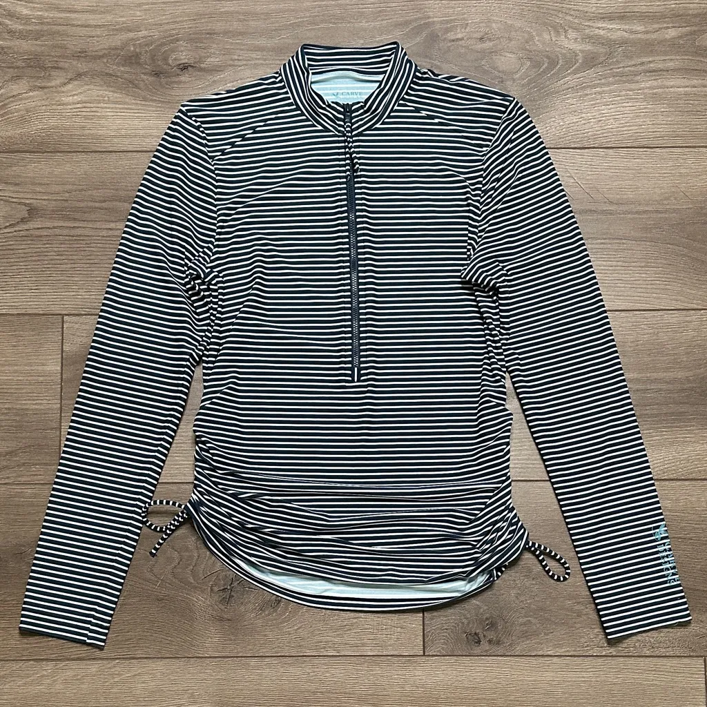 Carve Designs Cruz Navy Stripe 1/2 Zip Long Sleeve Swim Rashguard Size Small - Image 1