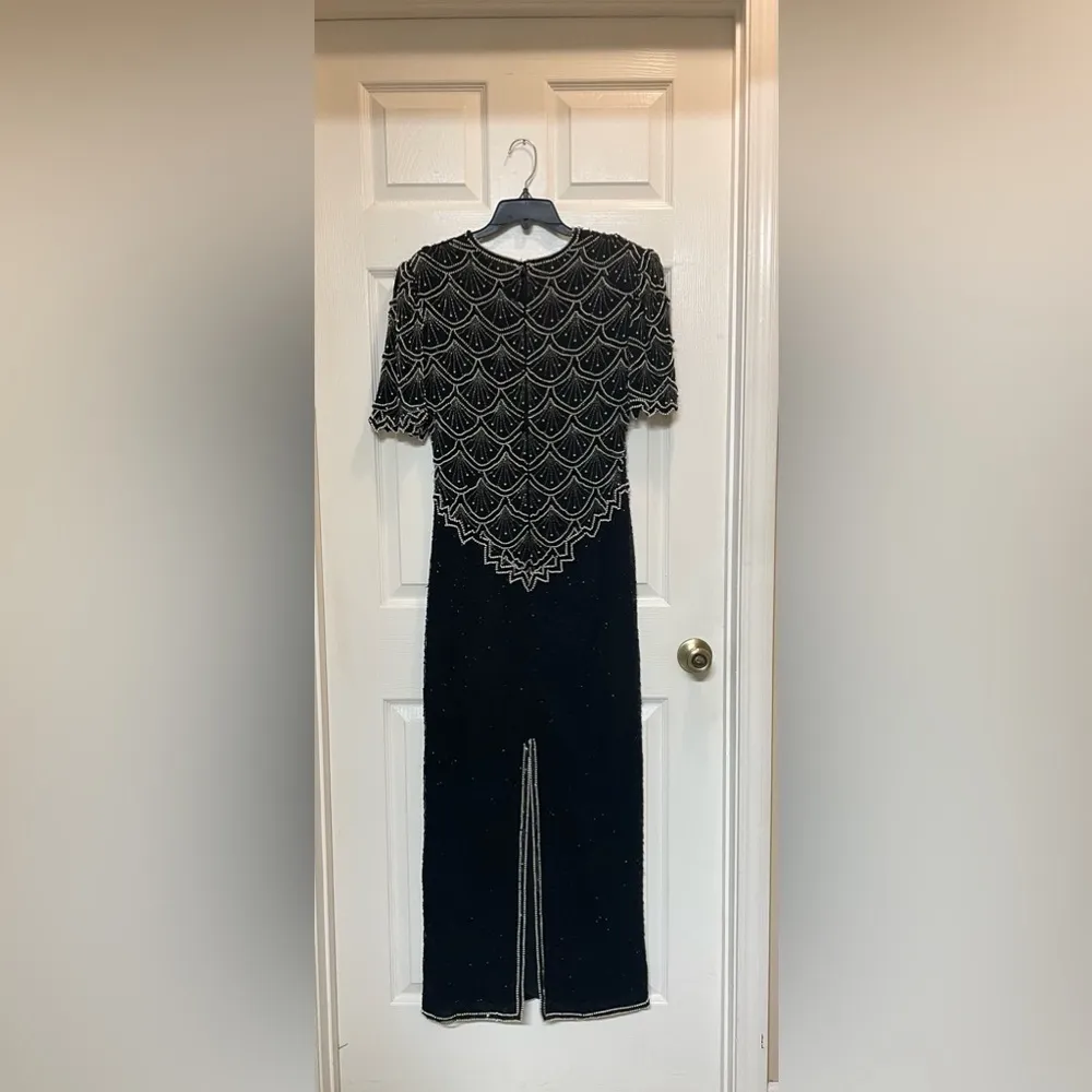 Vintage LAWRENCE KAZAR PEARL Hand Beaded Silk Long Formal Gown Retro Glam Sm - Image 8