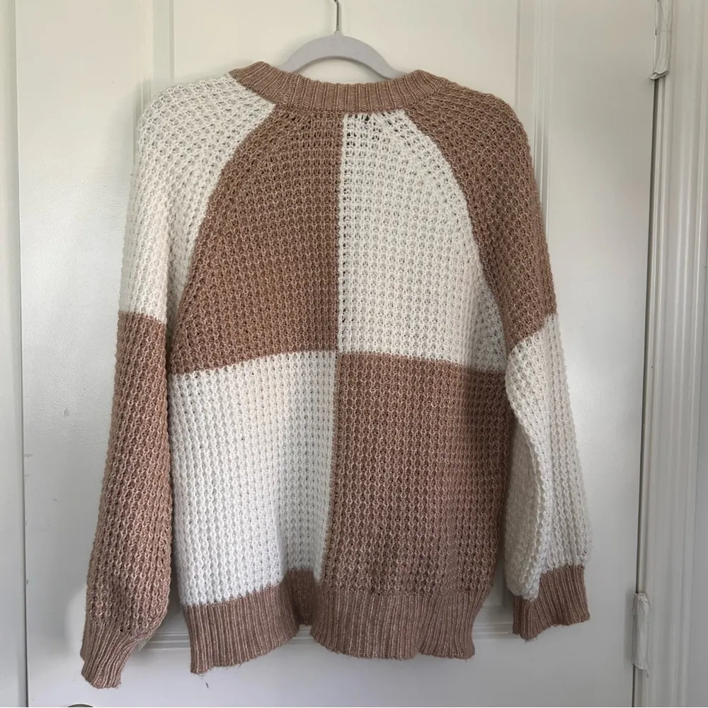 Mango Brown and Cream Crew Neck Sweater with Textured Knit - Image 3