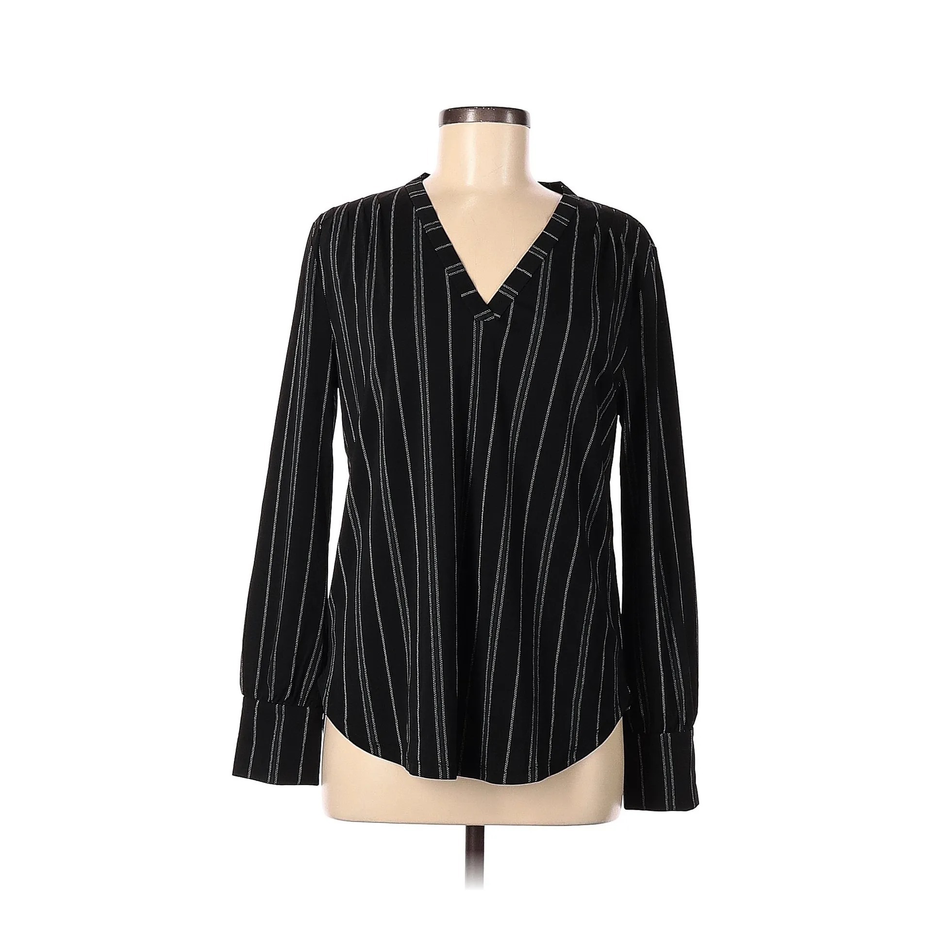 Black Diagonal Striped V-Neckline Blouse - Image 10
