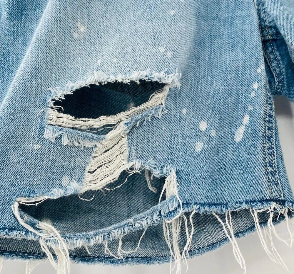 American Eagle Mid Rise Cut Off Raw Hem Short Distressed Bleached Tie Dye Size 6 - Image 7