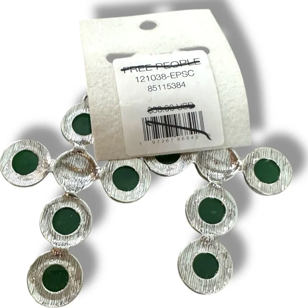 Free People Time Is On My Side Cross Dangles Silver Jade Earrings Bohemian NWT - Image 8