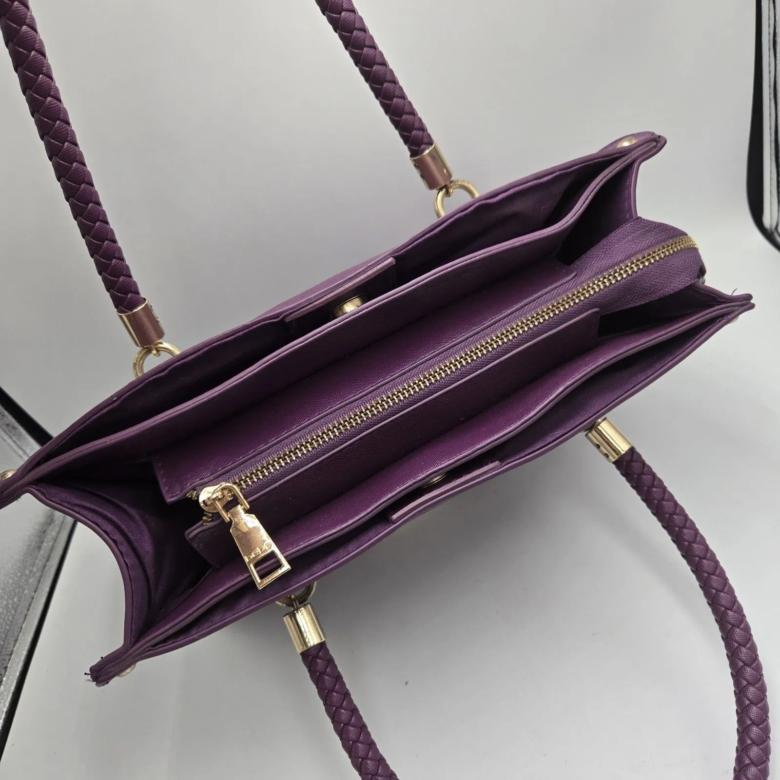 Bebe Bella Smooth Medium Satchel Handbag Shoulder Bag Crossbody Purse Purple - Image 10