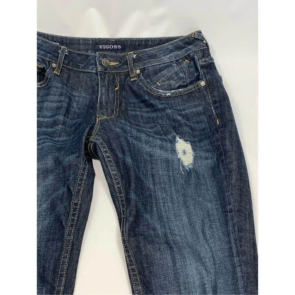 Vigoss Women’s Distressed Ripped The Thompson Tomboy Jeans Blue Size W29 - Image 3