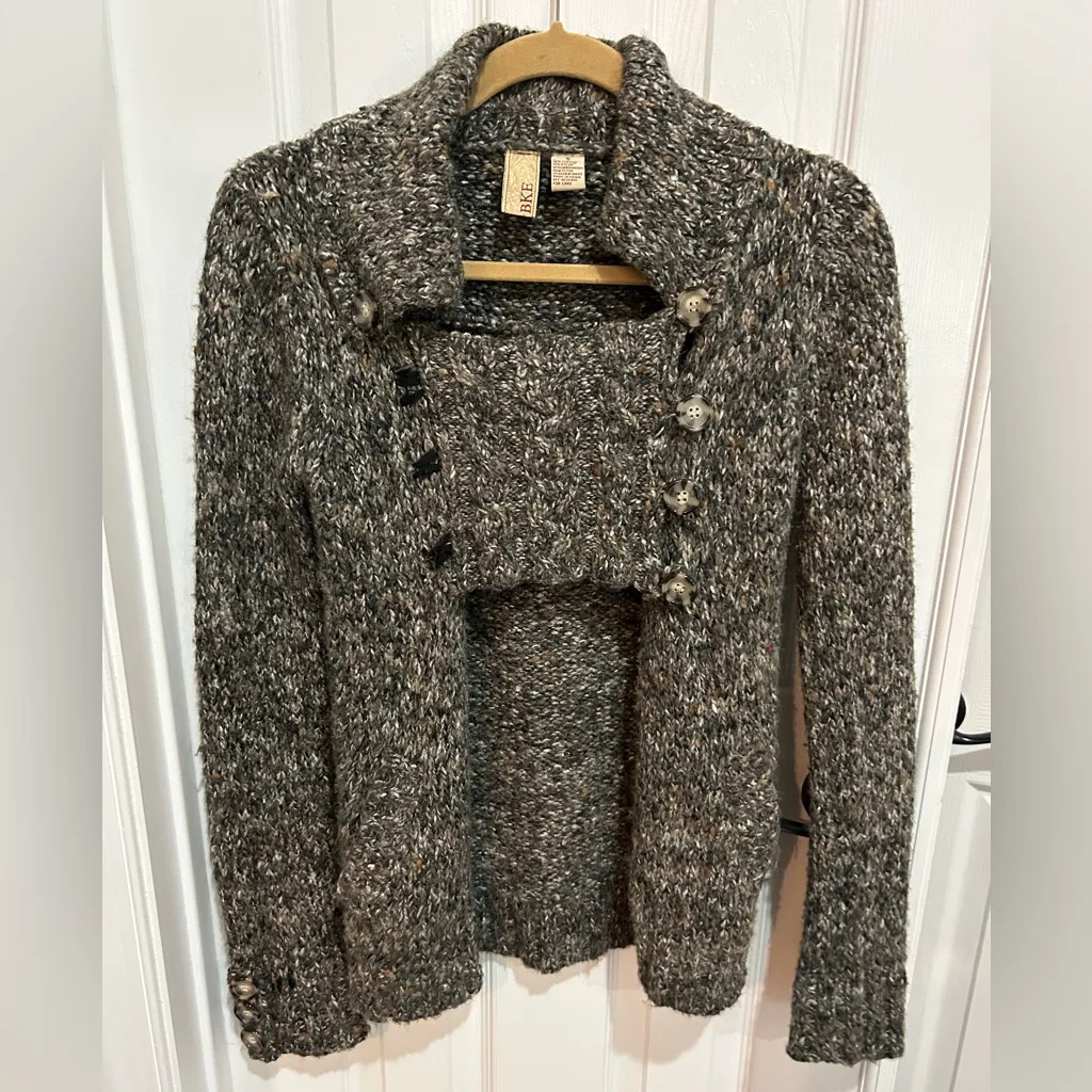 BKE Gray Speckled Button Front Collared Open Cardigan Sweater S - Image 2