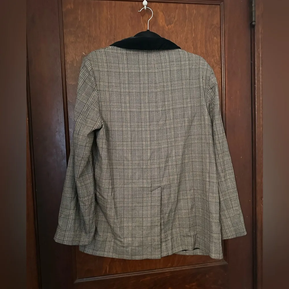 Free People Crossroads Oversized Shawl Collar Velvet Trim Plaid Blazer S - Image 3