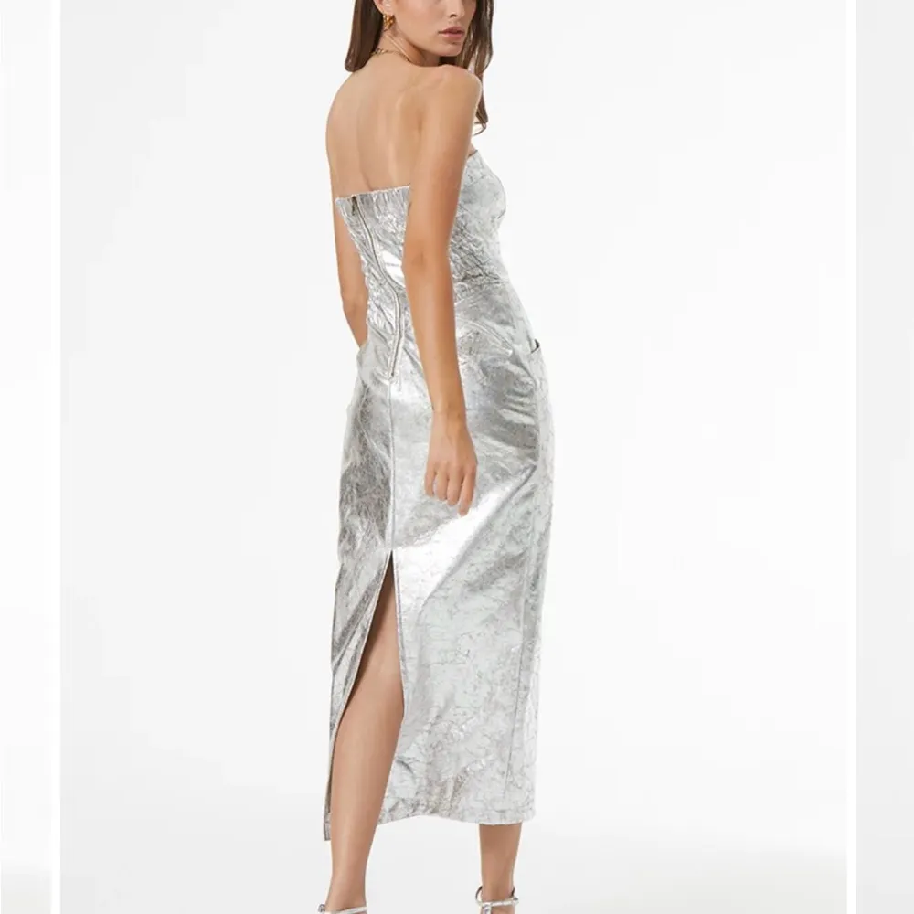 Young Fabulous & Broke Silver Strapless Gown - Image 4