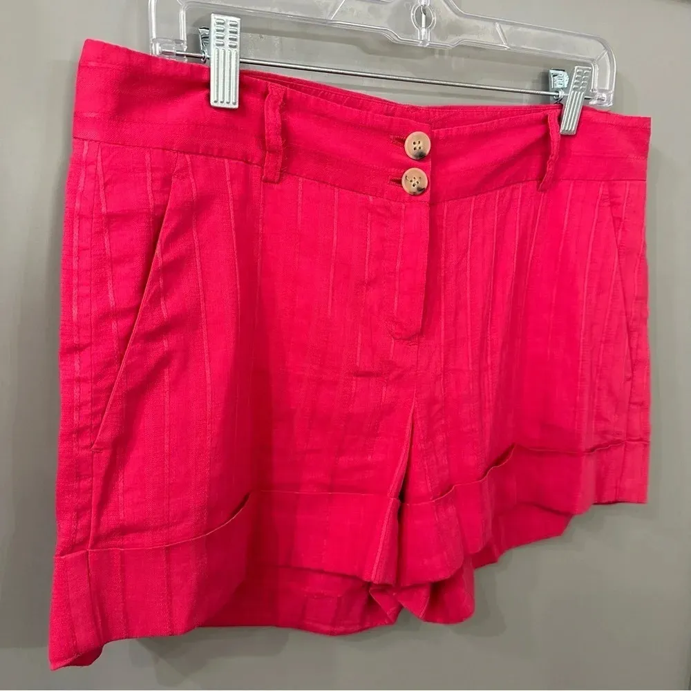 Theory Shorts Pink Pinstriped Linen Shorts Cuffed Hem Size 10 - Image 2