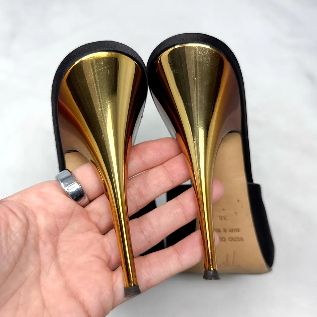 Giuseppe Zanotti Vintage Y2K Leather Flower Silk Platform Mule Sandal Heel Black - Image 7