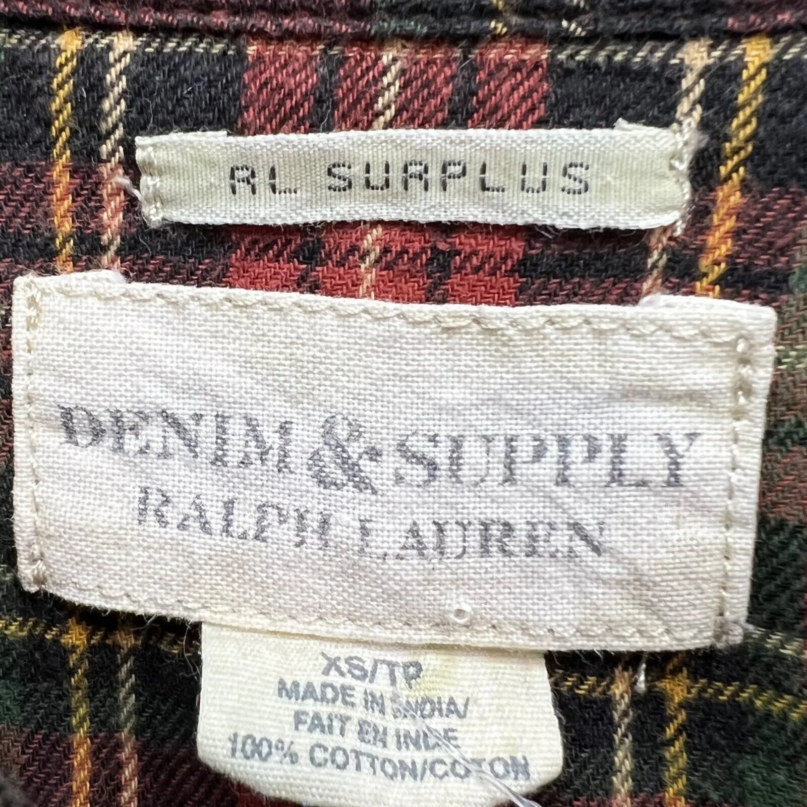 Ralph Lauren Denim & Supply RL Surplus Flannel Shirt XS Red Plaid Button Classic - Image 11