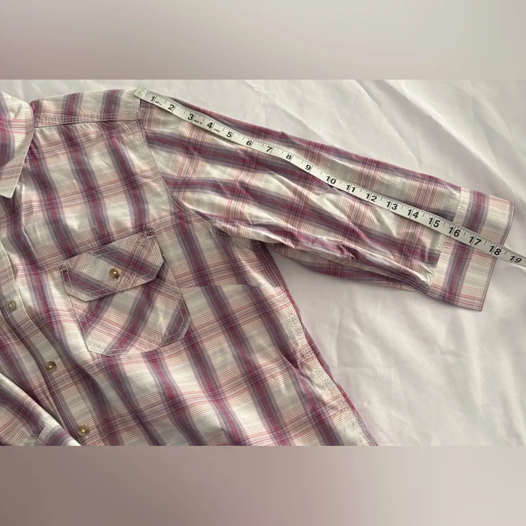 Carhartt Huron Cream Berry Red Pink Plaid Button Down 3/4 Sleeve Shirt Size XL - Image 10