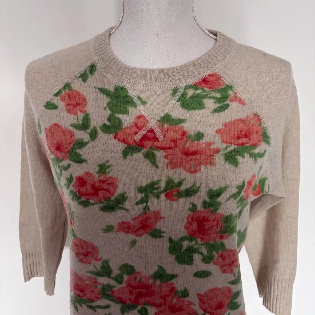 EUC Autumn Cashmere Floral Print Raglan Sleeve Pullover Sweater Size M - Image 3