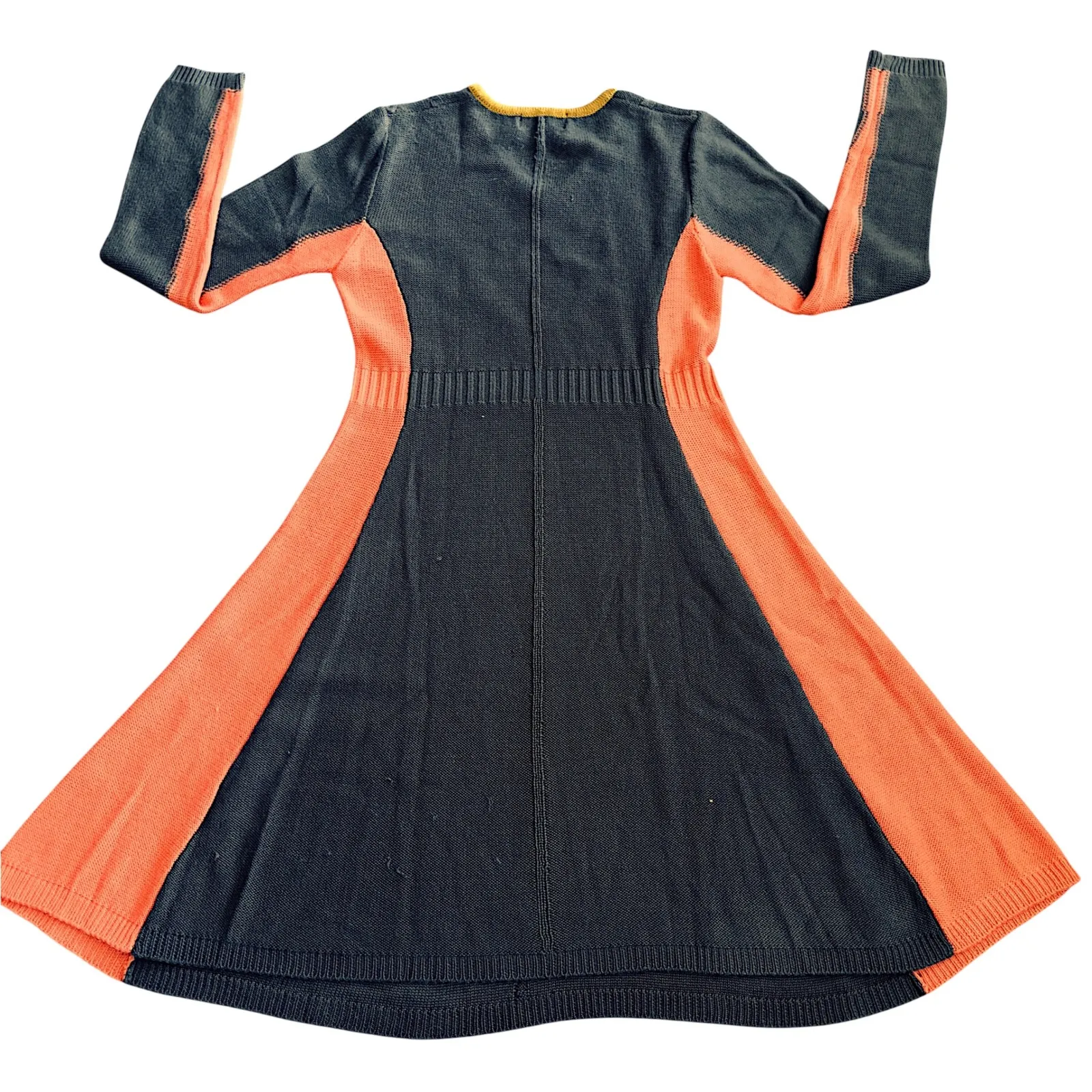 Jessica Simpson Colorblock Knit V Neck Long Sleeve Sweater Dress Coral Gray M - Image 3