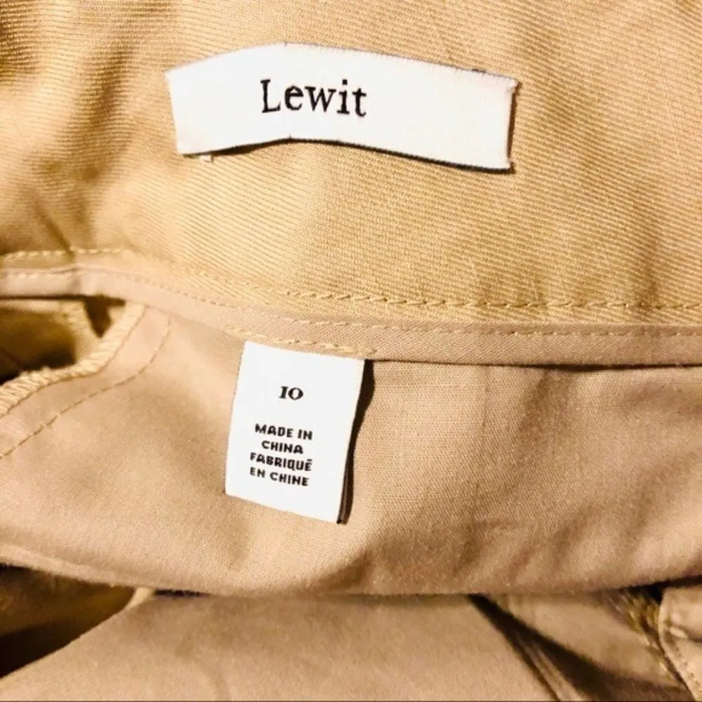 Lewit Pant 10 Khaki Crop Linen Side Buttons Natural Luxury Safari Twill Vacation Tan - Image 7