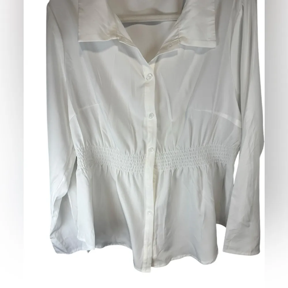 Shein Women's Elegant White Long‎ Sleeve T-Shirt with Elastic Waist and Neck 2xl - Image 7