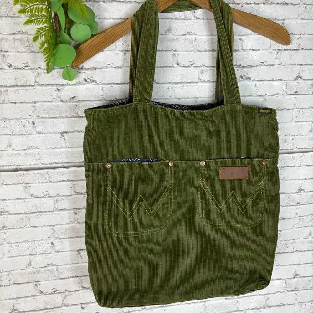 Wrangler  Olive Green Corduroy Paisley Interior Tote Bag - Image 2