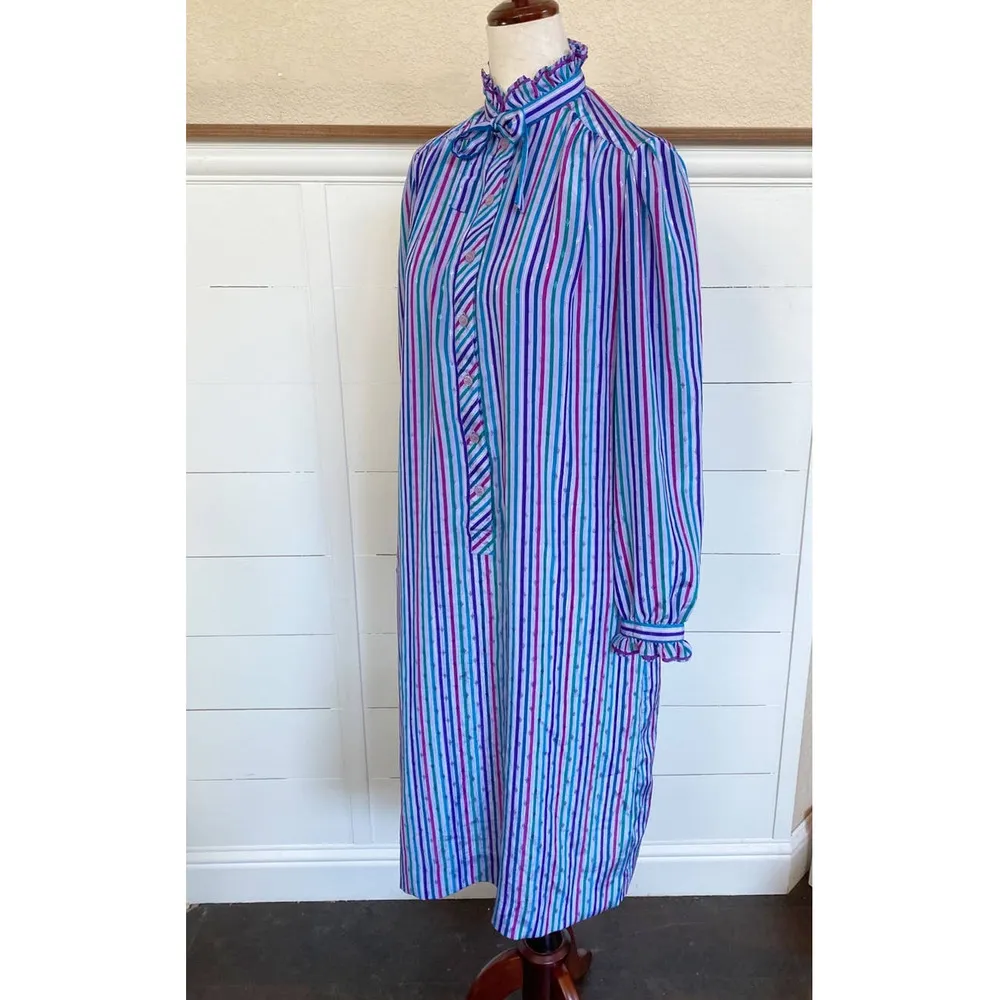 VTG Purple Rainbow Schrader Sport Petites Stripe Dress Size 8 - Image 11