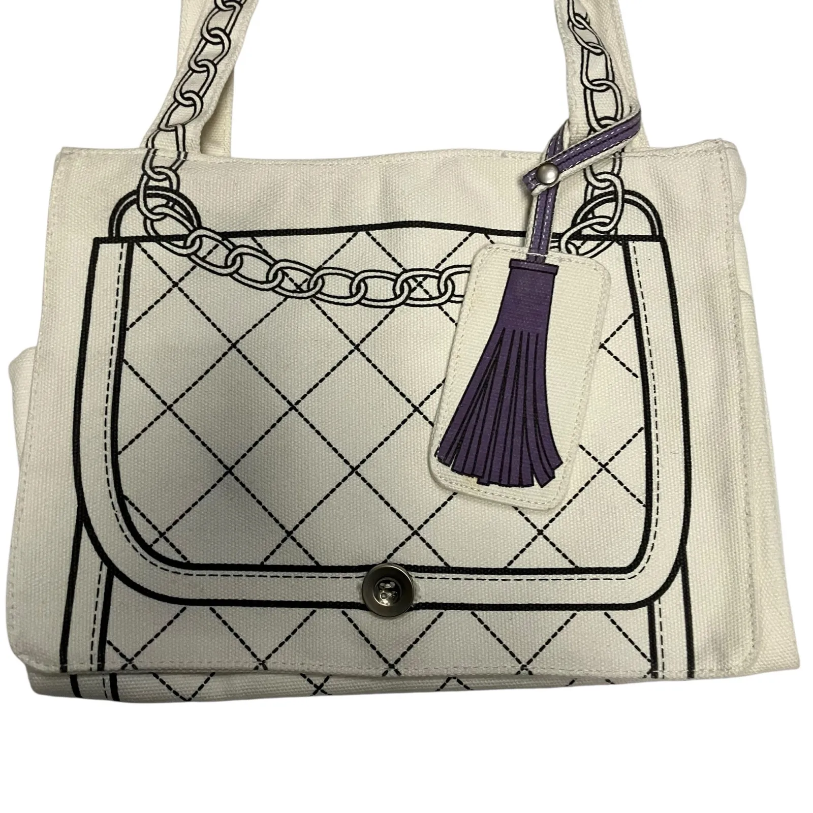Quilted Purse Printed Canvas Tote Bag - Image 2