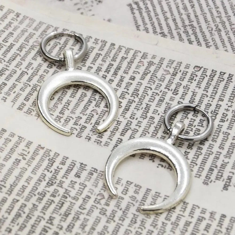 Edgy Crescent Hoop Earrings Silver - Image 4