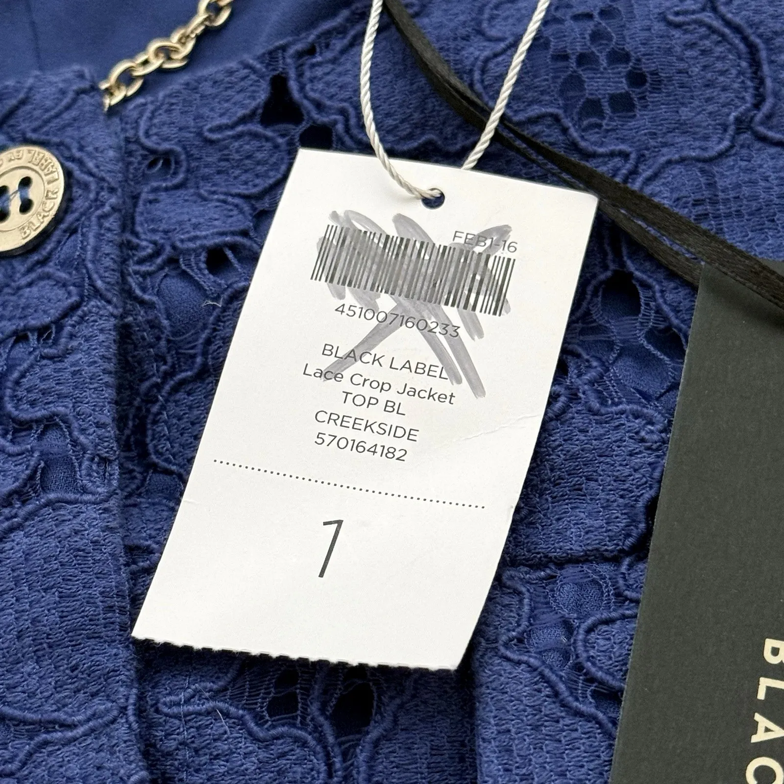 NEW Chicos Lace Blazer Crop Jacket Women 1 M 8 10 Black Label Gold Tone Button - Image 5