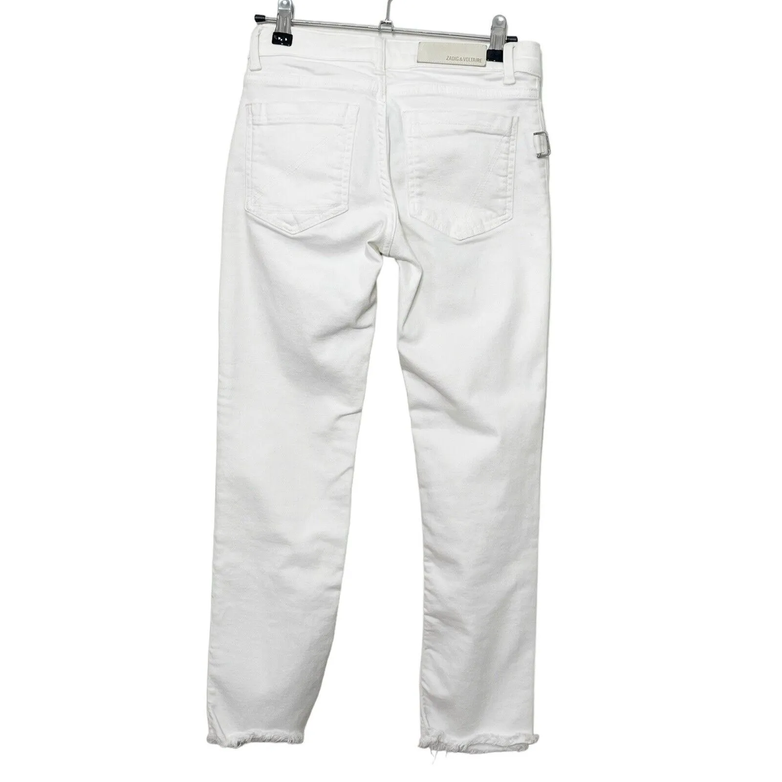 Zadig & Voltaire Ava Frayed Hem Jeans Women’s Size 24 White Low Rise Cropped Zip - Image 3