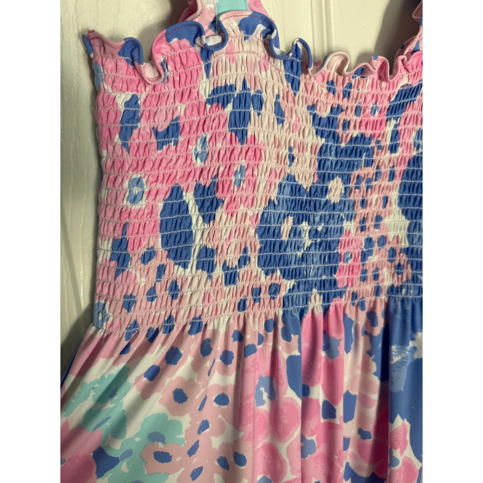 Mahi Gold The Fitz Dress Summer Jubilee in Shell pink blue floral smocked XS - Image 9