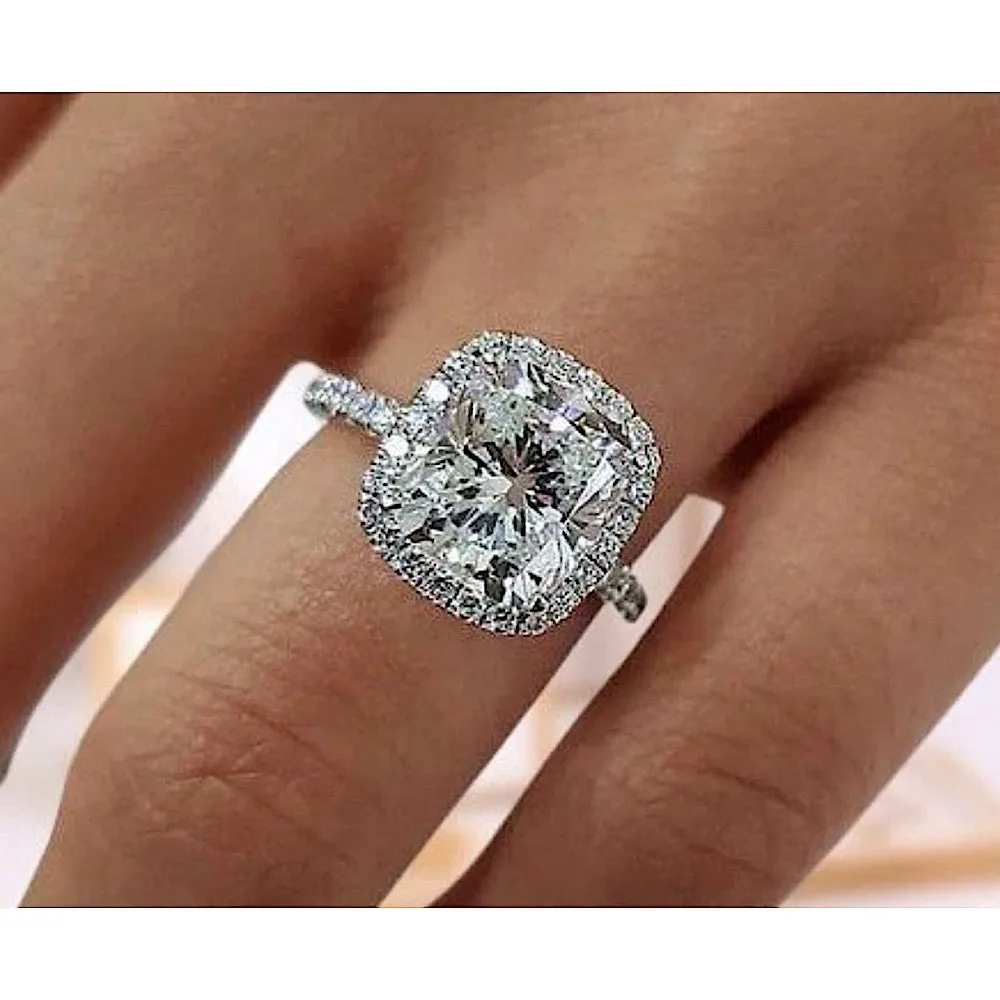 NEW Women’s 6ct Cushion Cut Halo‎ Simulated Diamond Engagement Ring, Size 6 - Image 2