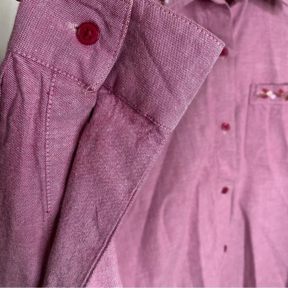 Blair  Pink Embroidered Button Up Collared Blouse Top Size Medium - Image 7