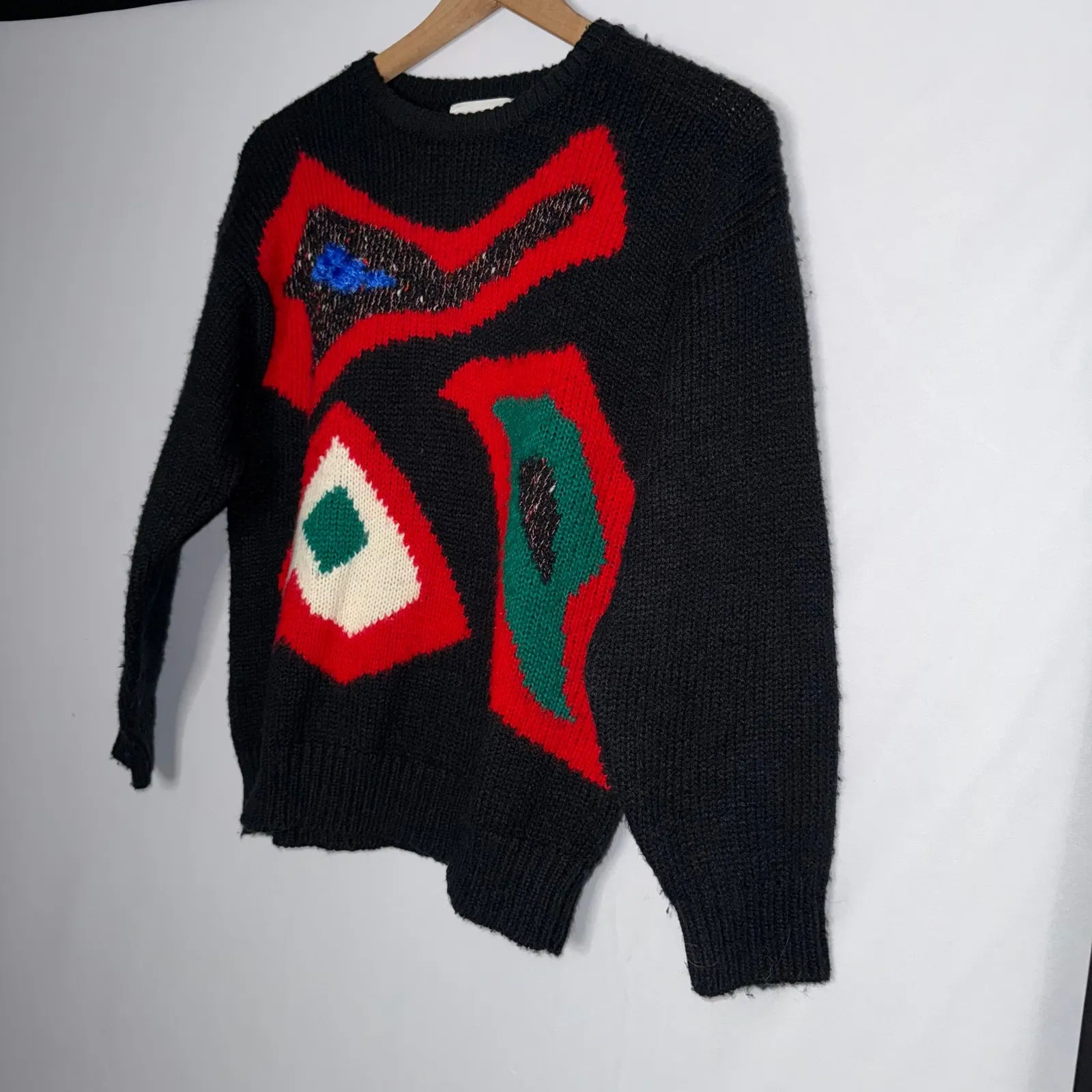 Vintage 80s Abstract Goth Academia F. R. Bentley Knit Sweater Crew Neck Size M - Image 3