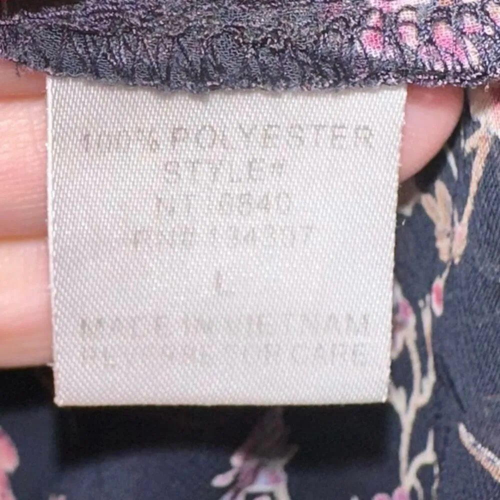 Lumiere Navy Floral Sheer Button Down Blouse Blue Size L - Image 6