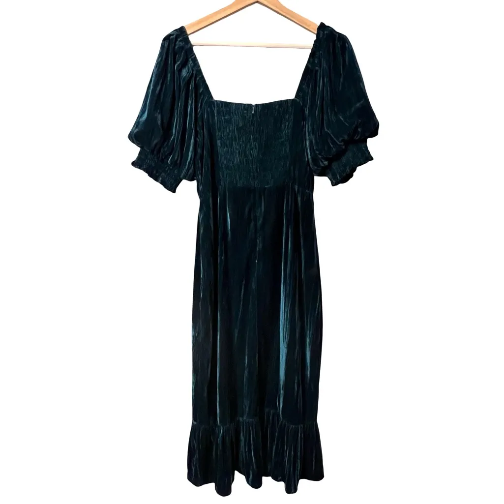 Adelyn Rae Womens Smocked Milkmaid Babydoll Midi Dress Size S Green Velvet NWT - Image 7