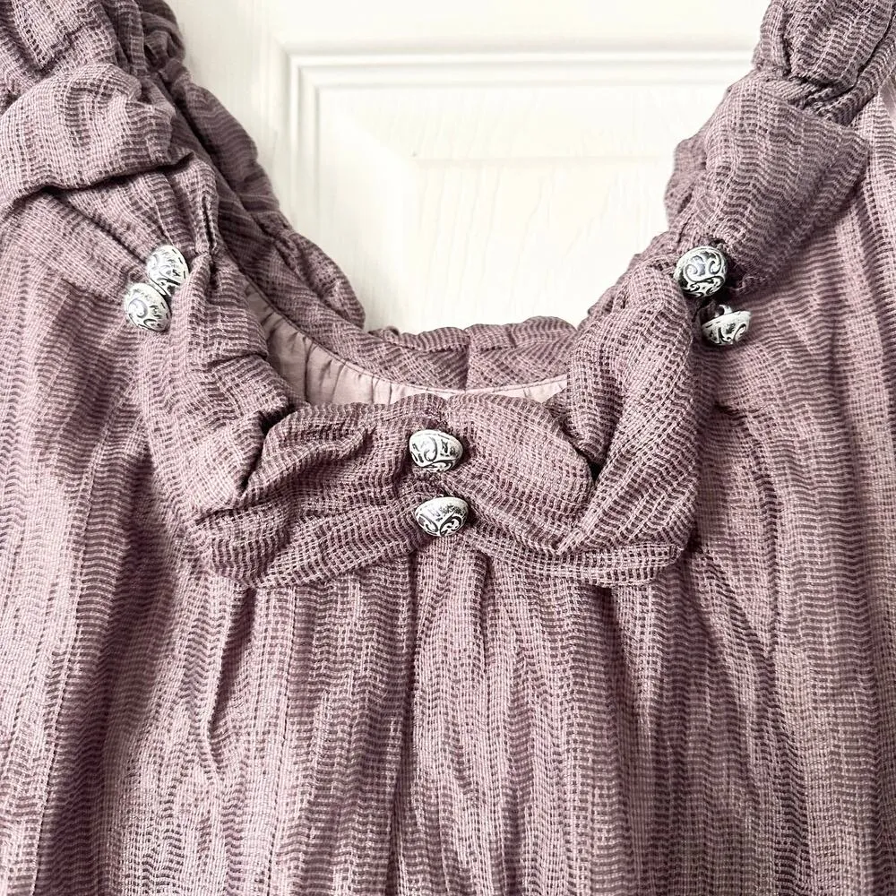 Bleu Blanc Rouge Mauve Purple Taffeta Bubble Hem Swing Dress Ruched Neck 36 Y2K Size undefined - Image 4