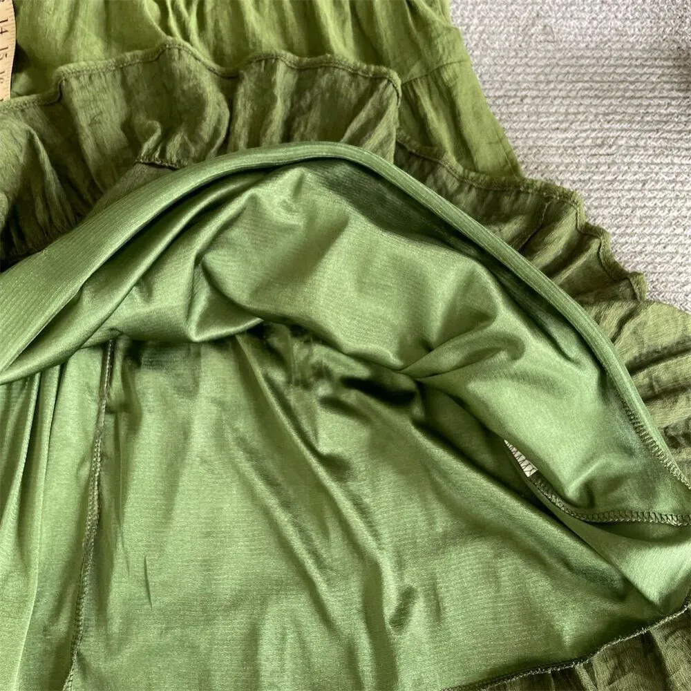 MIHOLL Green Tiered Mini Dress Size Small Knee Length Casual Short Sleeve - Image 11