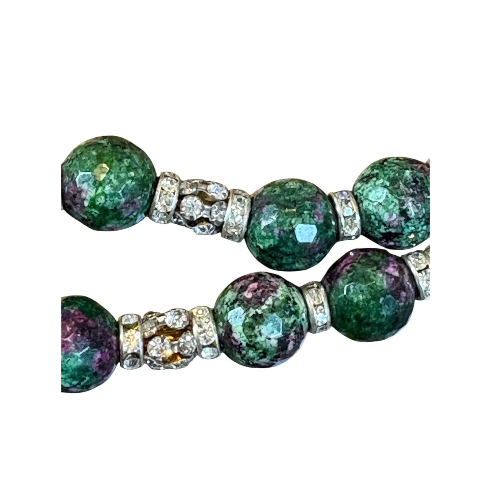 Ruby Zoisite & Green Banded Agate Heart Necklace Beaded Statement Piece Boho - Image 5